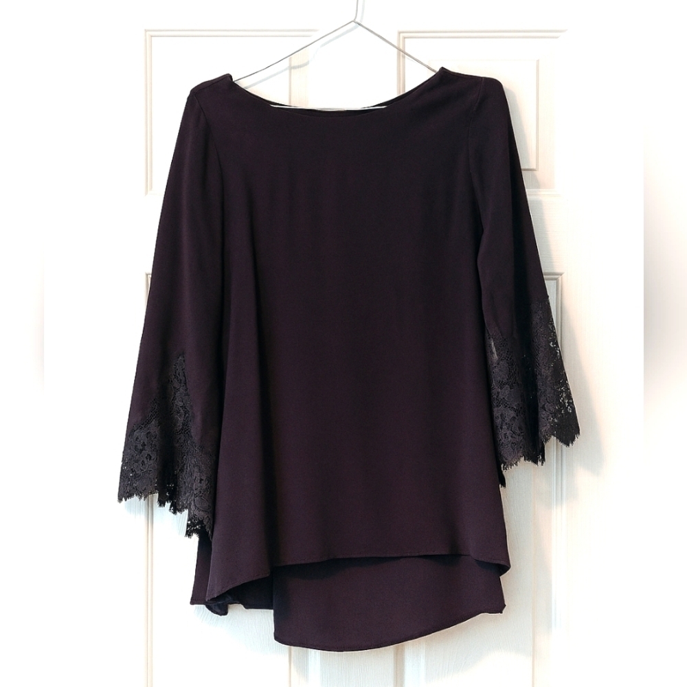 For Love and Lemons Black Dress Blouse with Lace Flare Sleeves NWT Small To Med